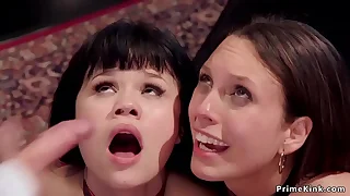 Asian with the addition of brunette fuck in bdsm ffm